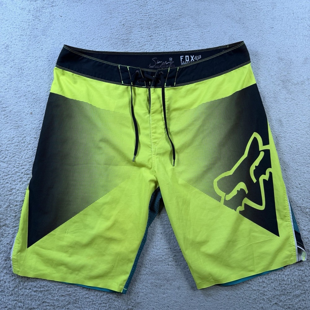 Fox Racing Board Shorts Men 36 Yellow Performance Stretch Drawstring Hybrid Swim